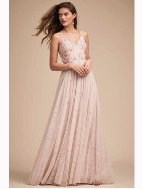 BHLDN Dresses & Skirts - CLUNY DRESS Adrianna Papell Anthropologie Pink Sequined Embroidered Tulle